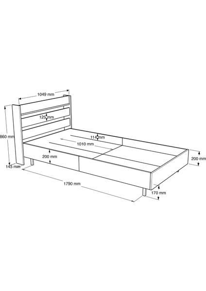 Lidya Tek Kişilik Karyola Metal Ayaklı Uv Baskı 100*200 cm Sepet-Jüt