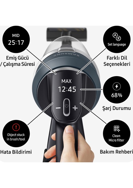 VS20C8524TB/TR Jet 85 Şarjlı Dikey Süpürge, 210W Emiş Gücü, Dijital Invertör Motor