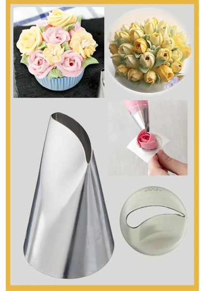 Paslanmaz Çelik Krema Sıkma Torbası Ucu (Şanti Torbası Ucu, Gül Duy) 1 Adet + 2 Adet Şanti Torbası