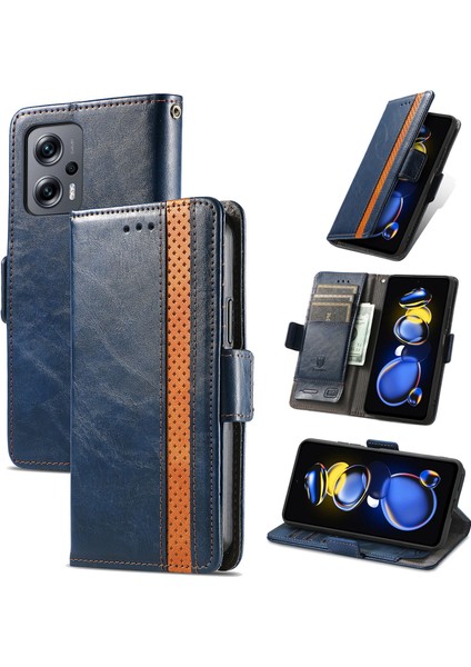 - 1383 Xiaomi Redmi Note 11T Için Kart Tutuculu Pu Deri Cüzdan Telefon Kılıfı - Mavi (Yurt Dışından)