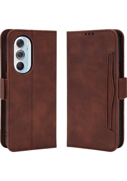 - 1383 Motorola Moto Edge 30 Pro Için Darbeye Dayanıklı Kart Tutuculu Telefon Kılıfı - Kahverengi (Yurt Dışından)