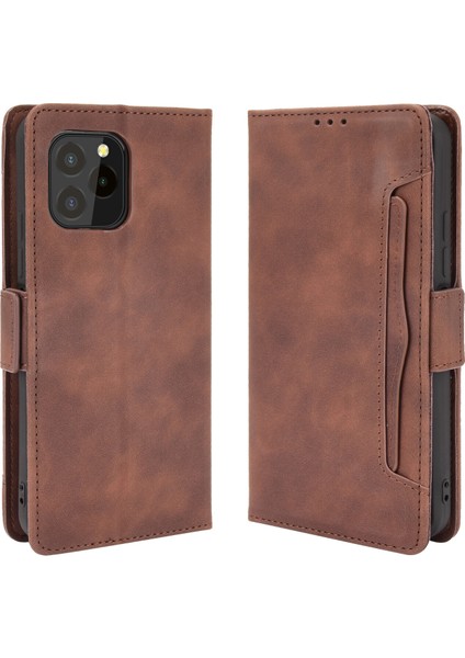 - 1383 Oukitel C21 Pro Için Darbeye Dayanıklı Kart Tutuculu Telefon Kılıfı - Kahverengi (Yurt Dışından)