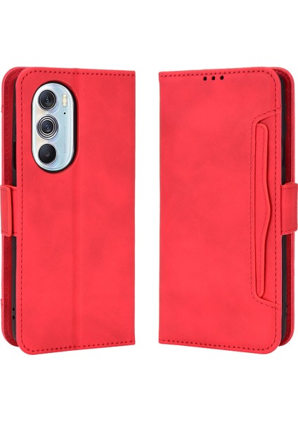 - 1383 Motorola Moto Edge 30 Pro Için Darbeye Dayanıklı Kart Tutuculu Telefon Kılıfı - Kırmızı (Yurt Dışından)