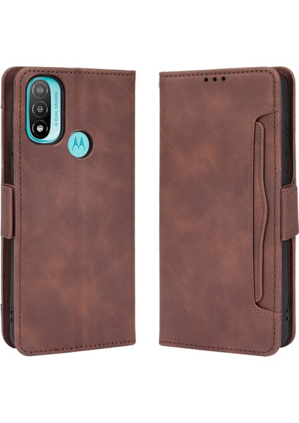 - 1383 Motorola Moto E20 Için Darbeye Dayanıklı Kart Tutuculu Telefon Kılıfı - Kahverengi (Yurt Dışından)