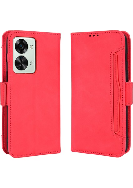 - 1383 Oneplus Nord 2t 5g Için Darbeye Dayanıklı Kart Tutuculu Telefon Kılıfı - Kırmızı (Yurt Dışından)