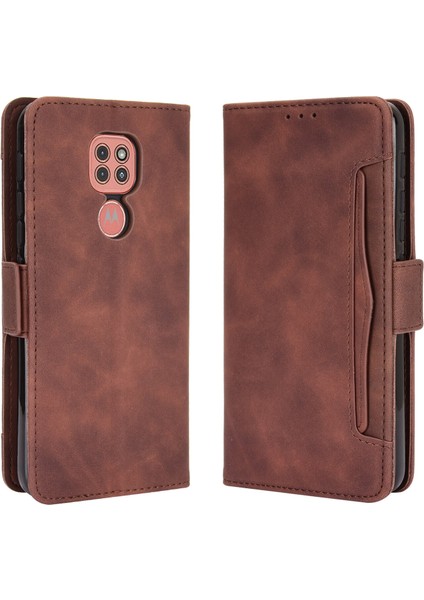 - 1383 Motorola Moto G9 Play/e7 Plus Için Darbeye Dayanıklı Kart Tutuculu Telefon Kılıfı - Kahverengi (Yurt Dışından)