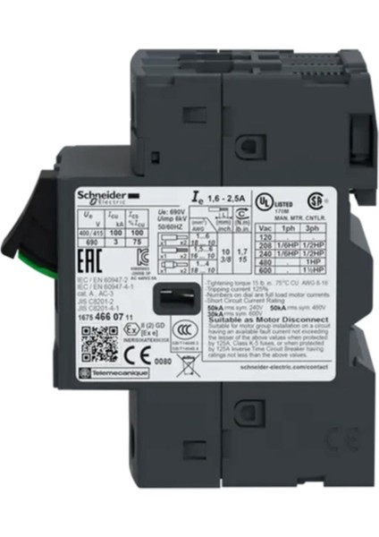 SCHNEIDER TESYS DECA GV2ME07 MOTOR KORUMA ŞALTERİ (1,6A-2,5A) fırsatları