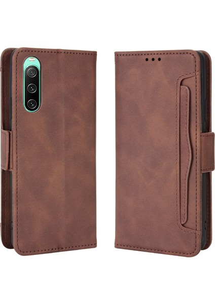 - 1383 Sony Xperia 10 V Için Darbeye Dayanıklı Kart Tutuculu Telefon Kılıfı - Kahverengi (Yurt Dışından)