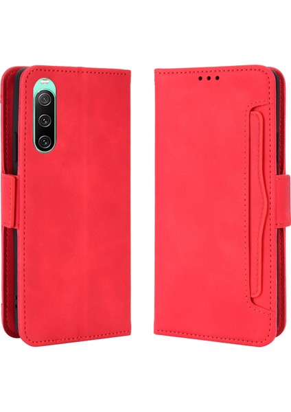 - 1383 Sony Xperia 10 V Için Darbeye Dayanıklı Kart Tutuculu Telefon Kılıfı - Kırmızı (Yurt Dışından)