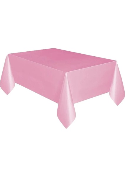 Plastik Pembe Masa Örtüsü - Gümüş Metalize Masa Eteği Püskülü