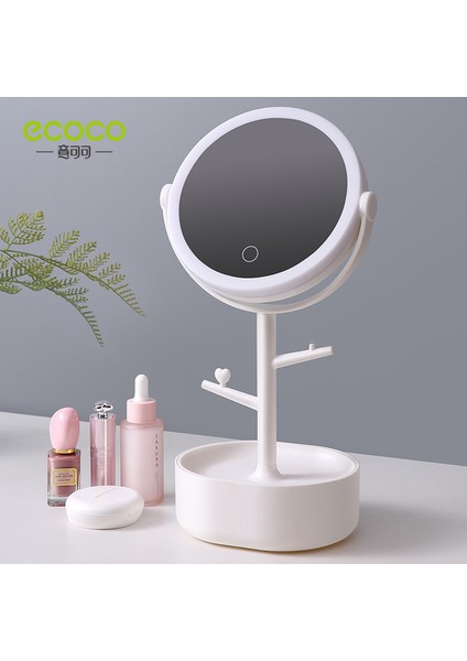 Beyaz Ecoco LED Makyaj Aynası Işık ile Kozmetik Depolama Masaüstü Dönen Kozmetik Ayna Işık Ayarlanabilir Karartma USB Makyaj Masası Aynası (Yurt Dışından)