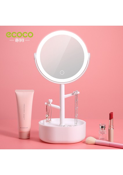 Beyaz Ecoco LED Makyaj Aynası Işık ile Kozmetik Depolama Masaüstü Dönen Kozmetik Ayna Işık Ayarlanabilir Karartma USB Makyaj Masası Aynası (Yurt Dışından) modelleri