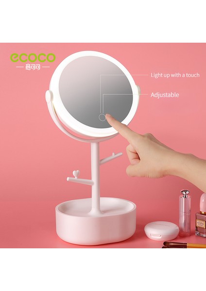 Beyaz Ecoco LED Makyaj Aynası Işık ile Kozmetik Depolama Masaüstü Dönen Kozmetik Ayna Işık Ayarlanabilir Karartma USB Makyaj Masası Aynası (Yurt Dışından) indirimleri