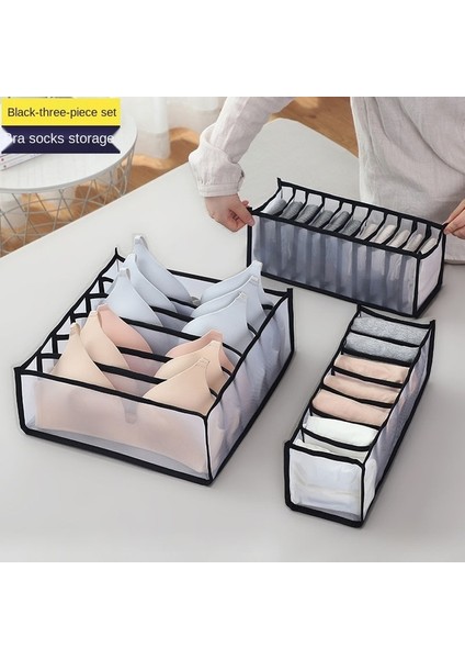 Black-3pcs Iç Saklama Kutusu 3pcs / Set Çekmece Sütyen Külot Çorap Kumaş Bölmesi Saklama Bitirme Kutusu Nefes Alabilen Örgü Yıkanabilir (Yurt Dışından)