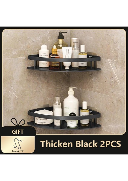 Kalınlaşmak Siyah 2 Adet Banyo Köşe Rafı Sondaj Olmadan Paslanmaz Uzay Alüminyum Duş Depolama Rafı Şampuan Tutucu Banyo Aksesuarları (Yurt Dışından)