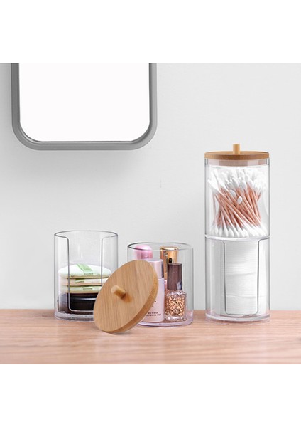 2 Bambu Makyaj Pamuk Çubukla Organizatör Kutusu Şeffaf Kozmetik Pamuk Pedleri Tutucu Plastik Qtip Konteyner Banyo Organizatör #w (Yurt Dışından) fiyatları