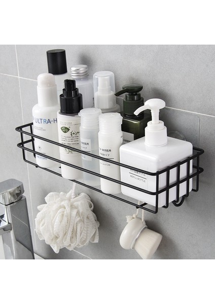 Siyah Banyo Rafı Wc Şampuan Tutucu Duş Rafları Duvara Montaj Mutfak Depolama Sepeti Kozmetik Raf Ev Organizatör Banyo Aksesuarları (Yurt Dışından)
