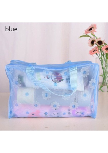 Mavi Seyahat Aksesuarları Su Geçirmez Yerden Tasarruf Pvc Şeffaf Kozmetik Çantası Tuvalet Banyo Depolama Kılıfı Çiçek Makyaj Organizatör (Yurt Dışından)