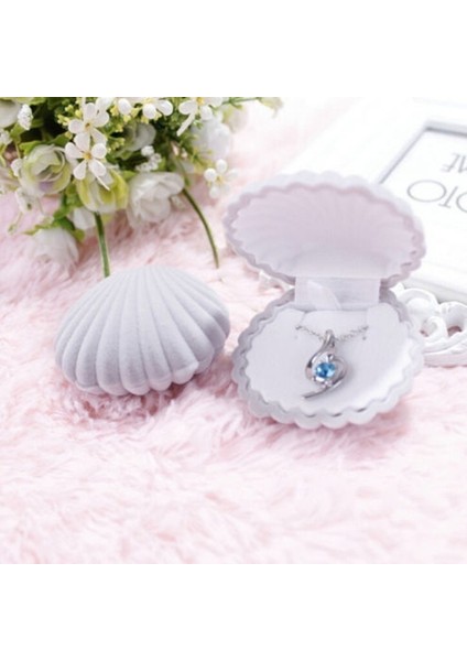 Gri Deniz Kabuğu Şekli Lüks Renkli Kadife Yüzük Kutusu Küpe Yüzük Küpe Takı Çantası Makyaj Tutucu Organizatör (Yurt Dışından)