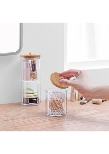 C Bambu Makyaj Pamuk Çubukla Organizatör Kutusu Şeffaf Kozmetik Pamuk Pedleri Tutucu Plastik Qtip Konteyner Banyo Organizatör # W (Yurt Dışından) indirimleri