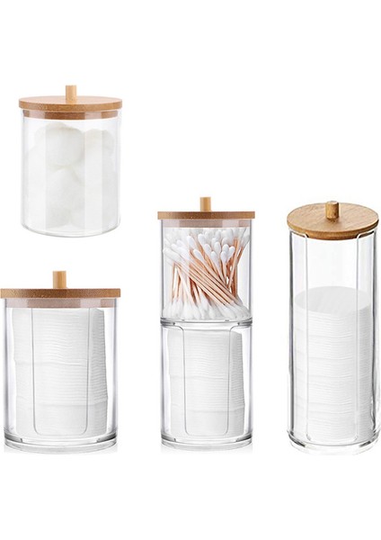 Styled Makyaj Pamuğu Ped Organizatör Saklama Kutusu Pamuklu Çubukla Kozmetik Takı Qtip Konteyner Bambu Kapaklı Banyo Aksesuarları (Yurt Dışından) modelleri