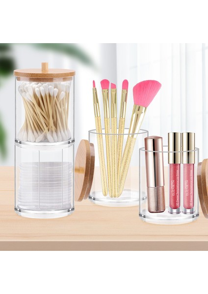 Styled Makyaj Pamuğu Ped Organizatör Saklama Kutusu Pamuklu Çubukla Kozmetik Takı Qtip Konteyner Bambu Kapaklı Banyo Aksesuarları (Yurt Dışından) fırsatları
