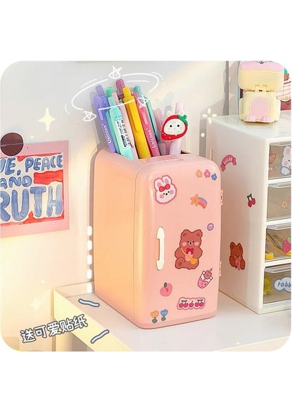 Pembe Kawaii Masa Düzenleyici Buzdolabı Kalemlik Çok Fonksiyonlu Büyük Kapasiteli Masaüstü Kırtasiye Japon Kalem Organizatör (Yurt Dışından)