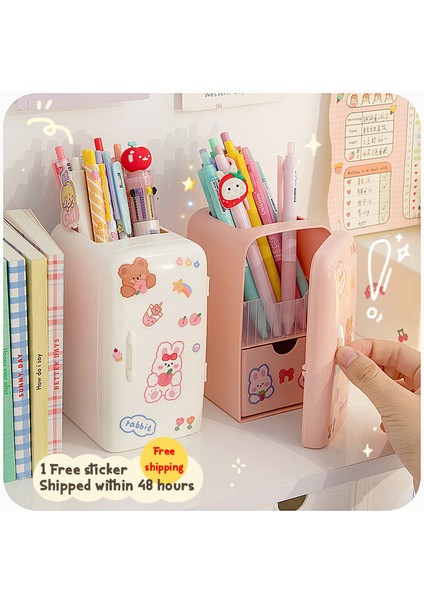 Pembe Kawaii Masa Düzenleyici Buzdolabı Kalemlik Çok Fonksiyonlu Büyük Kapasiteli Masaüstü Kırtasiye Japon Kalem Organizatör (Yurt Dışından) fiyatları
