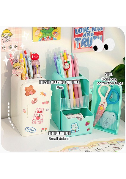 Pembe Kawaii Masa Düzenleyici Buzdolabı Kalemlik Çok Fonksiyonlu Büyük Kapasiteli Masaüstü Kırtasiye Japon Kalem Organizatör (Yurt Dışından) modelleri