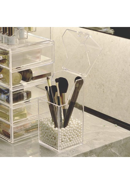 Yuvarlak Akrilik Makyaj Fırça Tutucu Makyaj Organizatör Kozmetik Tutucu Kalem Ruj Masası Konteyner Masa Şeffaf Makyaj Saklama Kutusu (Yurt Dışından) indirimleri