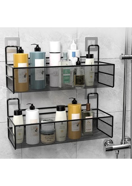 1 Adet Siyah Orta 1/2 Adet Banyo Rafları Hiçbir Matkap Metal Demir Köşe Raf Duş Şampuan Tutucu Depolama Banyo Organizatör Banyo Aksesuarları (Yurt Dışından)