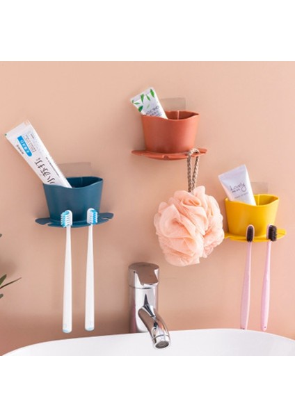 Pembe Duvara Monte Diş Fırçası Tutucu Bardak Tutucu Banyo Seti Diş Fırçası Tutucu Delikli Fincan Depolama Raf Takım Elbise Banyo Aksesuarları (Yurt Dışından) fırsatları