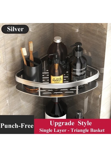 Yükseltme Tr-Gümüş 1 Banyo Organizatör Raf No-Matkap Duvara Montaj Köşe Raf Duş Depolama Rafı Wc Şampuan Organizatör Banyo Aksesuarları (Yurt Dışından)