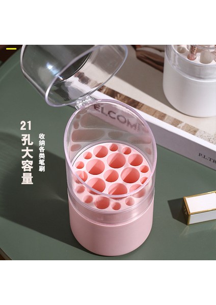 C Fırçasız 21 Delik Makyaj Fırçası Saklama Kutusu Yuvarlak Yüksek Değerli Toz Geçirmez Şeffaf Makyaj Fırçası Kapaklı Kova Büyük Kapasiteli Makyaj Fırçası (Yurt Dışından) fırsatları