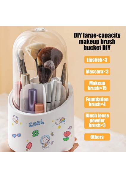 A-Beyaz 360° Çok Fonksiyonlu Dönen Kalem Tutucu Kalem Makyaj Fırça Kovası Toz Geçirmez Kozmetik Saklama Kutusu Bölmesi Masaüstü Organizatör (Yurt Dışından) fırsatları