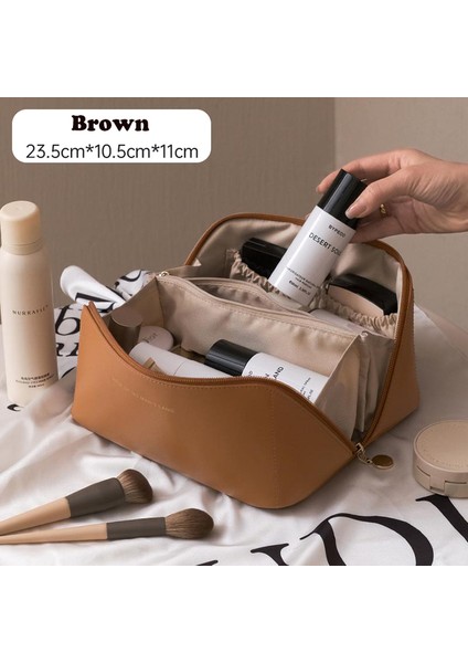 Kahverengi Makyaj Çantası Kadın Büyük Kapasiteli Taşınabilir Ins Gelişmiş Anlamda Net Ünlülerin Yeni Seyahat Kozmetiklerini Içeren Yıkama ve Yıkama Çantası (Yurt Dışından)