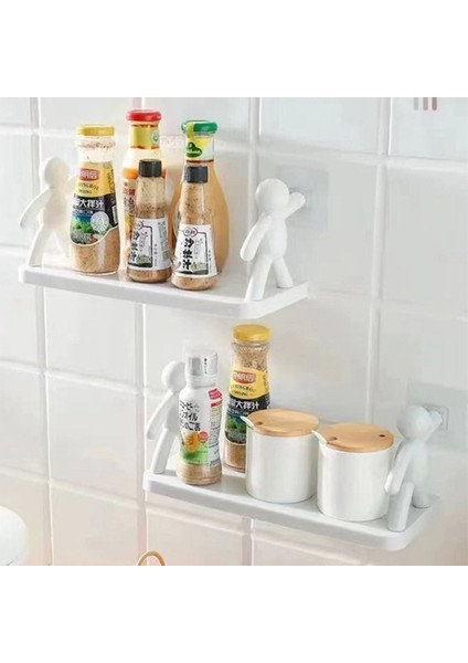 Gri Yaratıcı Duvara Asılı Depolama Rafı Korkuluk Kanca Raf Banyo Standı Tutucu Mutfak Baharat Kavanoz Depolama Rafı Ev Dekor (Yurt Dışından) fiyatları