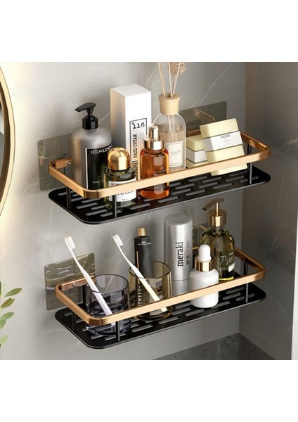 Balck - Çift Lüks Banyo Rafları Sondaj Olmadan Paslanmaz Alüminyum Duş Duvar Rafı Şampuan Havluluk Banyo Organizatör Aksesuarı (Yurt Dışından)