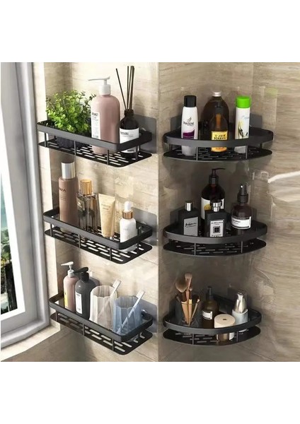 1 Adet Standart Siyah Banyo Rafları Tuvalet Vanity Üçgen Havlu Depolama Rafı Matkapsız Duvara Monte Şampuan Tutucu Organizatör Banyo Aksesuarları (Yurt Dışından)