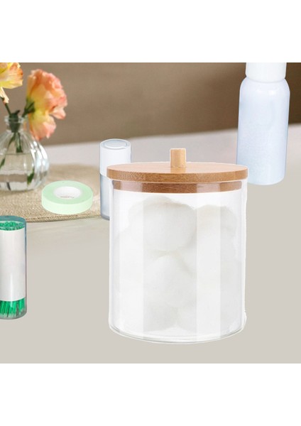 Orta Yuvarlak Akrilik Pamuklu Çubukla Tutucu Eczacı Ipi Küçük Dağıtıcı Tezgah Için Şeffaf Yuvarlak Makyaj Pamuk Pedleri Kutusu Kavanoz (Yurt Dışından)