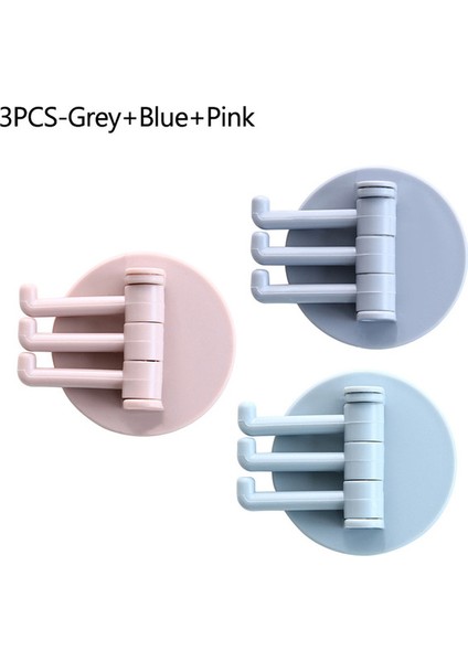 3pcs-Gri Mavi Pembe 3 Renkli Dönebilen Kendinden Yapışkanlı Abs Kanca Yumruksuz Duvar Kapı Giyim Asılı Tutucu Mutfak Banyo Depolama Yapışkan Raf (Yurt Dışından)