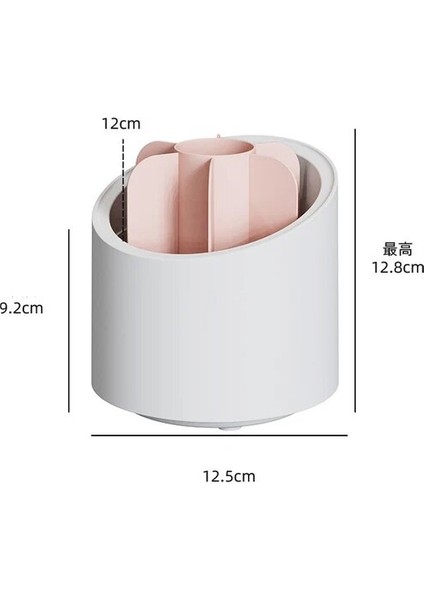 Pembe Kapaksız Çok Işlevli 360° Dönen Kalem Tutucu Kalem Makyaj Fırça Kovası Toz Geçirmez Kozmetik Saklama Kutusu Bölmesi Masaüstü Organizatör (Yurt Dışından)