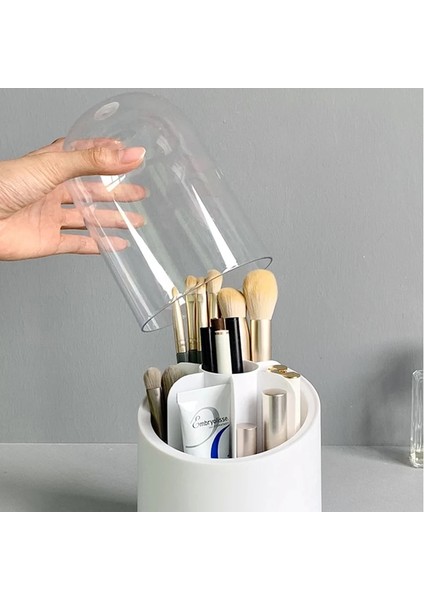 Pembe Kapaksız Çok Işlevli 360° Dönen Kalem Tutucu Kalem Makyaj Fırça Kovası Toz Geçirmez Kozmetik Saklama Kutusu Bölmesi Masaüstü Organizatör (Yurt Dışından) indirimleri