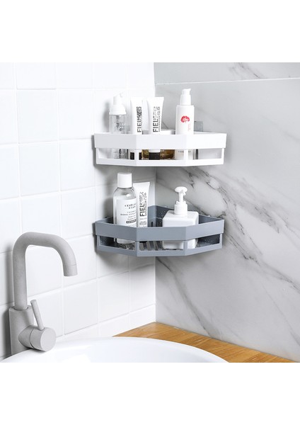 Gri Yumruksuz Köşe Raf Şampuan Malzemeleri Banyo Rafları Banyo Dikişsiz Tripod Depolama Rafı Tutucu Duş (Yurt Dışından)