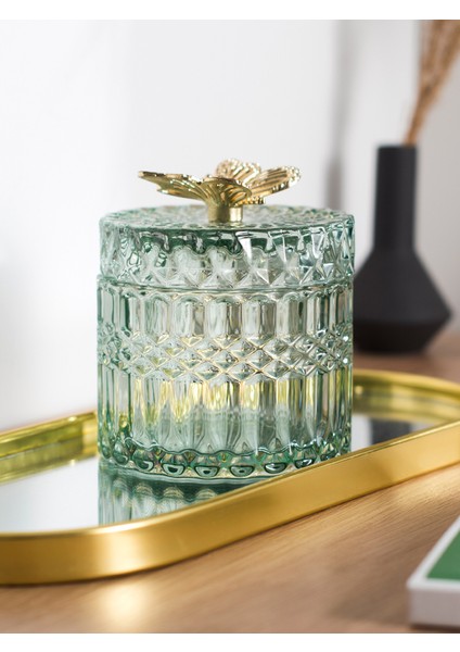 Yeşil S 1 Adet 1 Iskandinav Ev Masaüstü Dekorasyon Cam Mücevher Kutusu Makyaj Organizatör Saklama Kabı Pamuklu Çubukla Kutusu Ruj Tutucu (Yurt Dışından) fırsatları