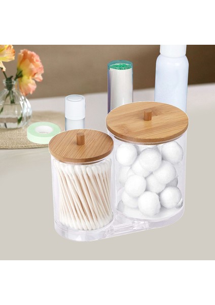 2 In 1 Yuvarlak Akrilik Pamuklu Çubukla Tutucu Eczacı Ipi Küçük Dağıtıcı Tezgah Için Şeffaf Yuvarlak Makyaj Pamuk Pedleri Kutusu Kavanoz (Yurt Dışından)
