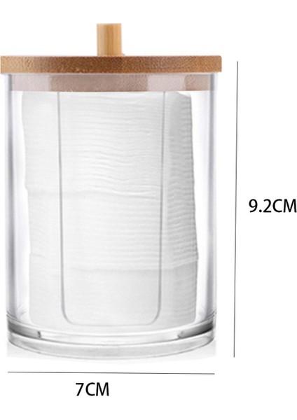 H Makyaj Organizatör Kutusu Akrilik Qtip Tutucu Banyo Kavanozları Bambu Kapaklı Pamuk Top Pedi Yuvarlak Çubukla Saklama Kabı Takı (Yurt Dışından)