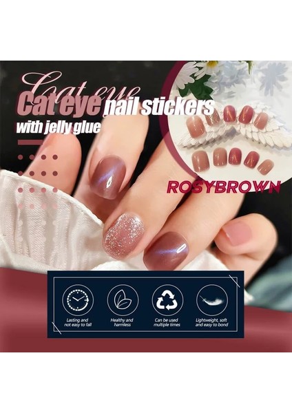 Buz Mavisi 24 Adet Gizemli Kedi Gözü Tırnak Yama Jöle Sakız ile Şeffaf Tam Kapak Fototerapi Giyilebilir Sahte Tırnak Renkli (Yurt Dışından) fiyatları