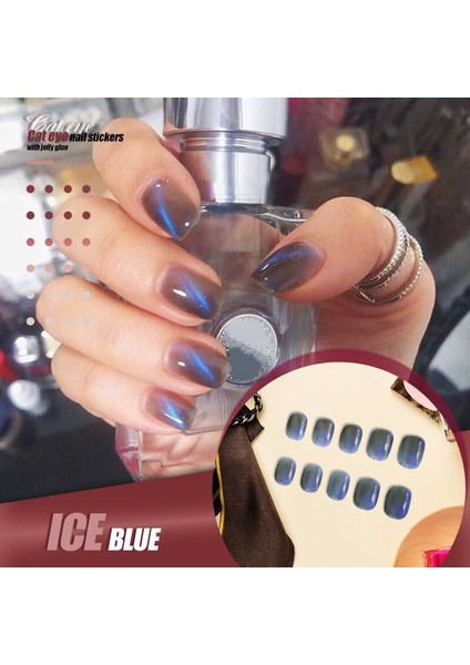 Buz Mavisi 24 Adet Gizemli Kedi Gözü Tırnak Yama Jöle Sakız ile Şeffaf Tam Kapak Fototerapi Giyilebilir Sahte Tırnak Renkli (Yurt Dışından) modelleri