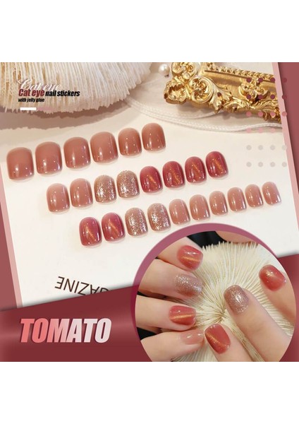 Buz Mavisi 24 Adet Gizemli Kedi Gözü Tırnak Yama Jöle Sakız ile Şeffaf Tam Kapak Fototerapi Giyilebilir Sahte Tırnak Renkli (Yurt Dışından) fırsatları